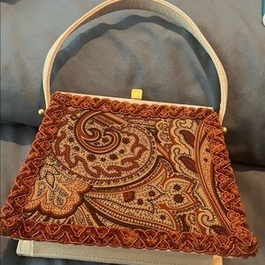MOO ROO Charleston Handmade Vintage 2001 Burnt Orange Paisley Velvet-Trim Clutch